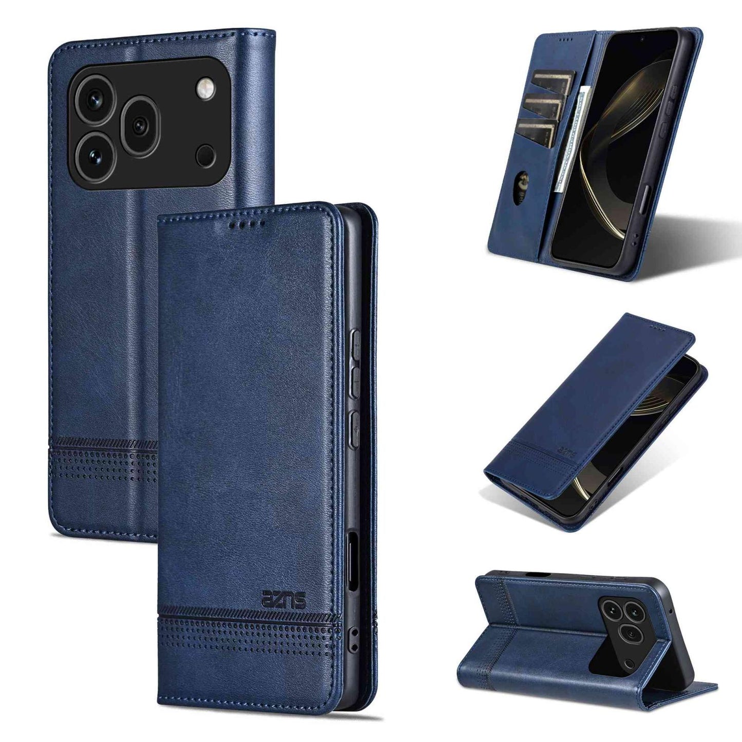 For Honor 600 Pro Global AZNS Magnetic Calf Texture Flip Leather Phone Case(Dark Blue)