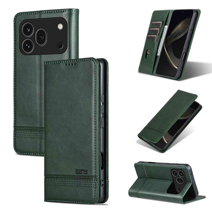 For Honor 600 Pro Global AZNS Magnetic Calf Texture Flip Leather Phone Case(Dark Green)