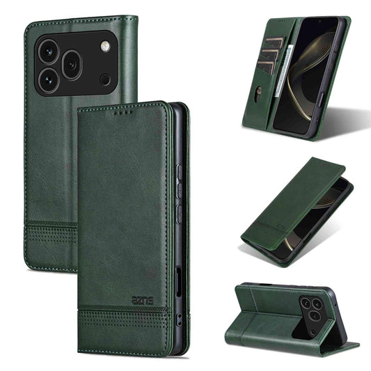 For Honor 600 Pro Global AZNS Magnetic Calf Texture Flip Leather Phone Case(Dark Green)