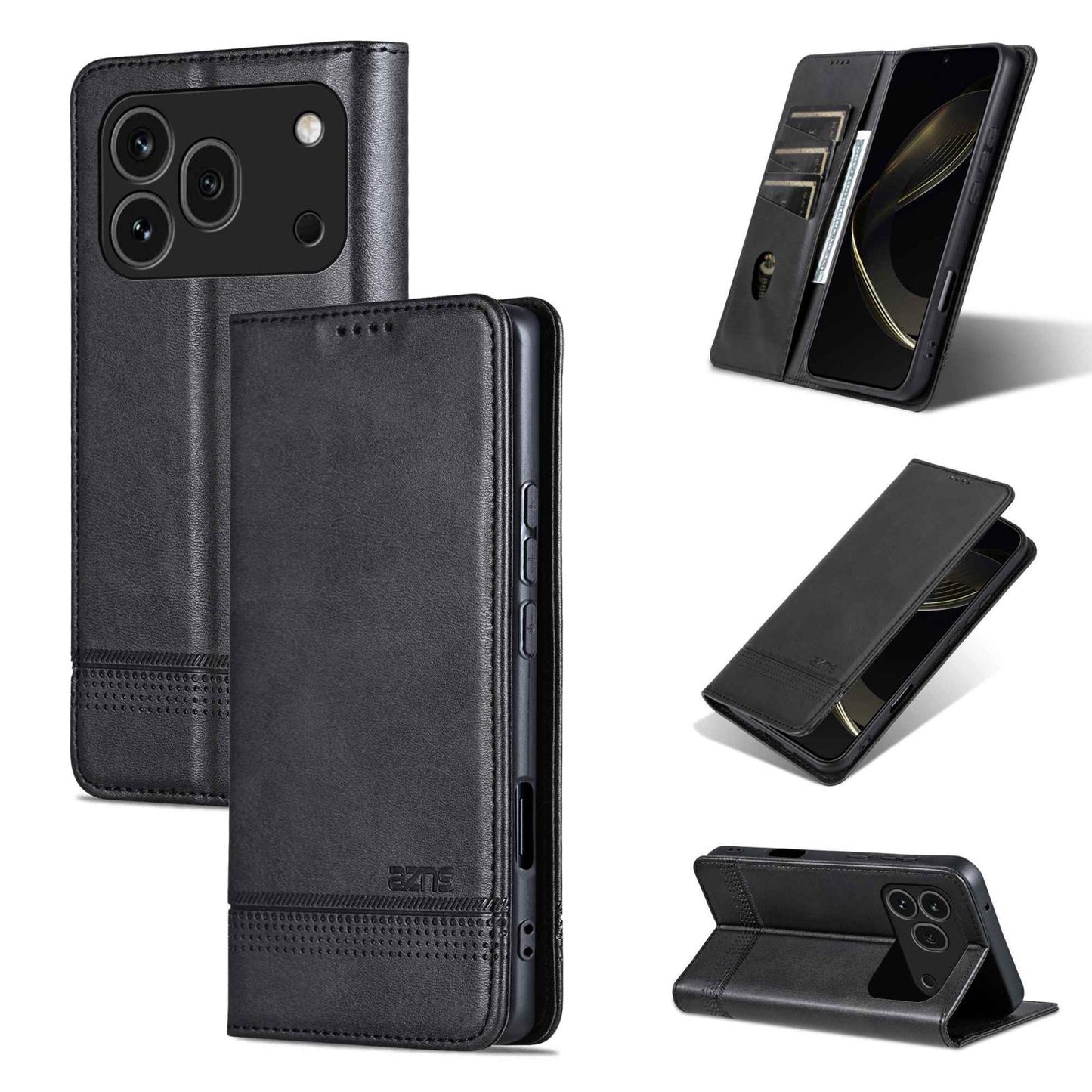 For Honor 600 Pro Global AZNS Magnetic Calf Texture Flip Leather Phone Case(Black)