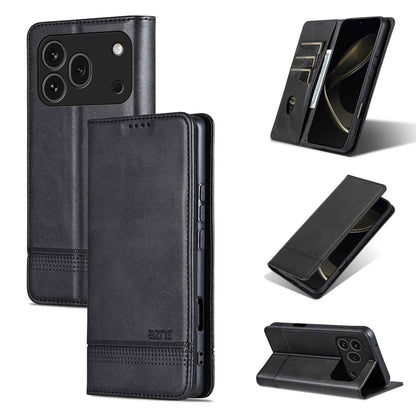For Honor 600 Pro Global AZNS Magnetic Calf Texture Flip Leather Phone Case(Black)