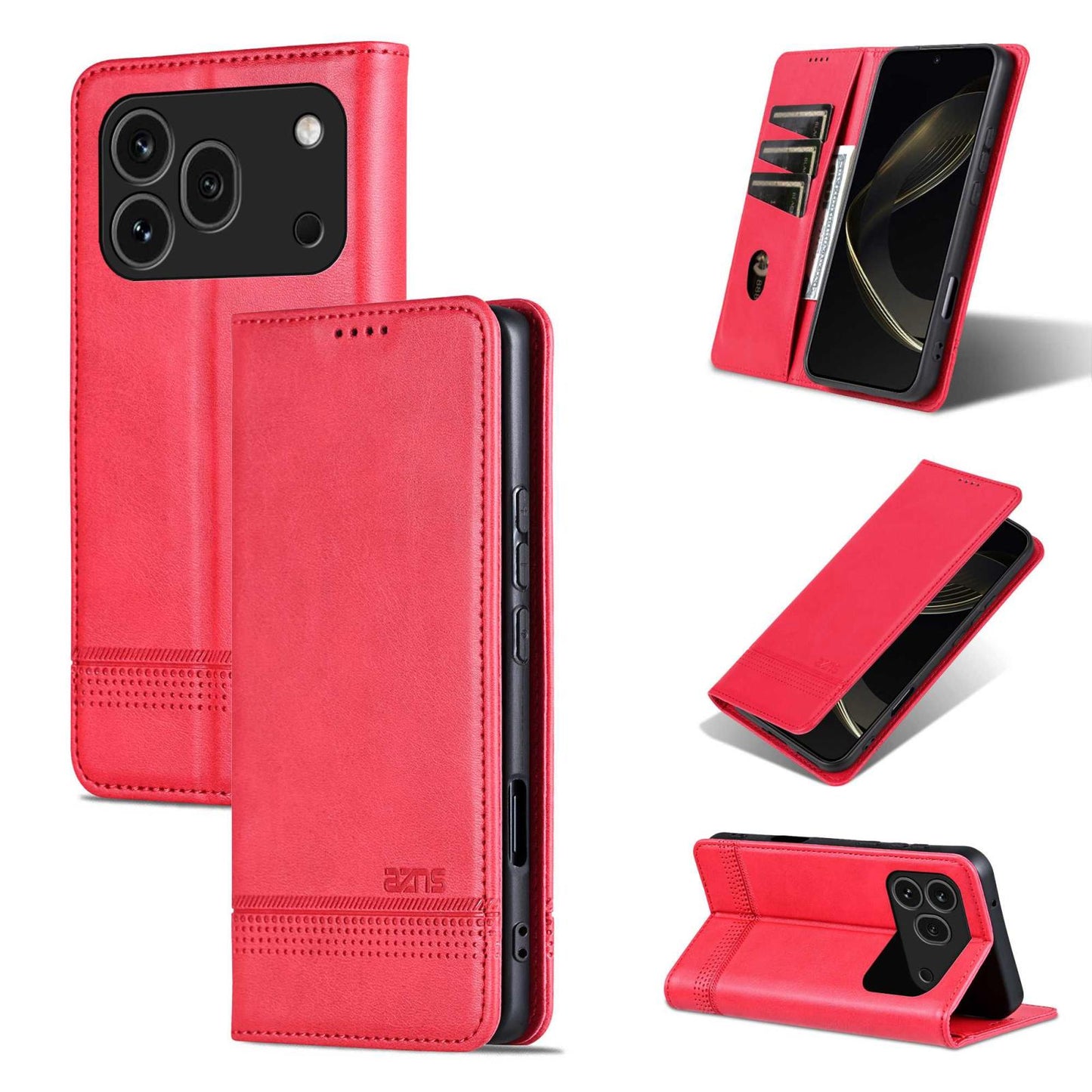 For Honor 600 Pro Global AZNS Magnetic Calf Texture Flip Leather Phone Case(Red)