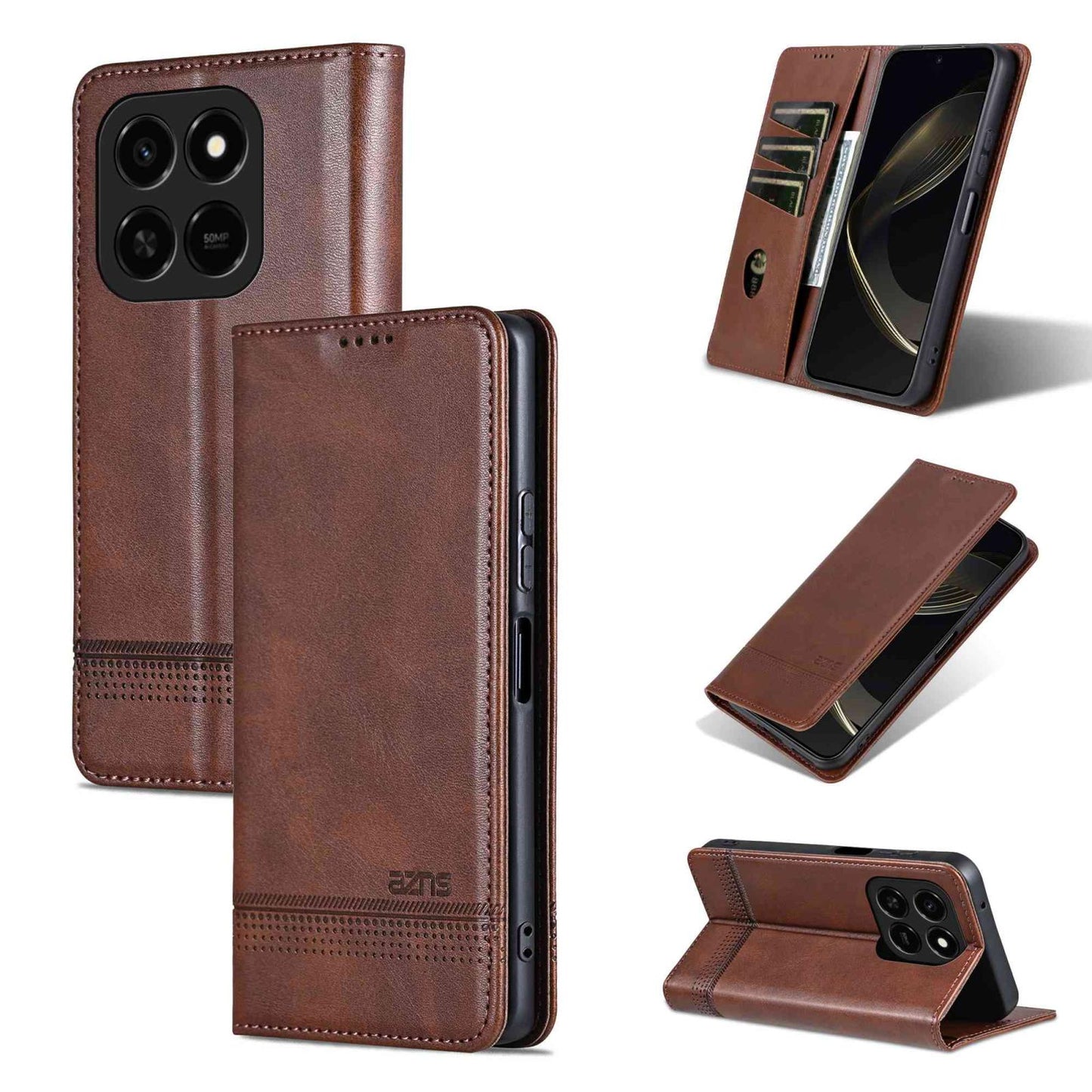 For Honor Play 10T 5G/400 Smart 5G AZNS Magnetic Calf Texture Flip Leather Phone Case(Dark Brown)
