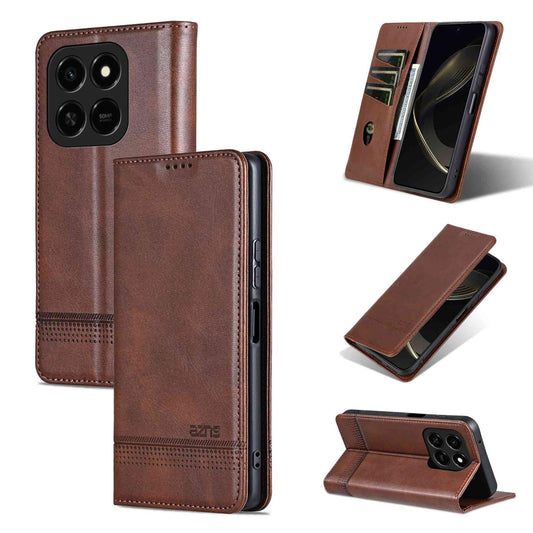 For Honor Play 10T 5G/400 Smart 5G AZNS Magnetic Calf Texture Flip Leather Phone Case(Dark Brown)