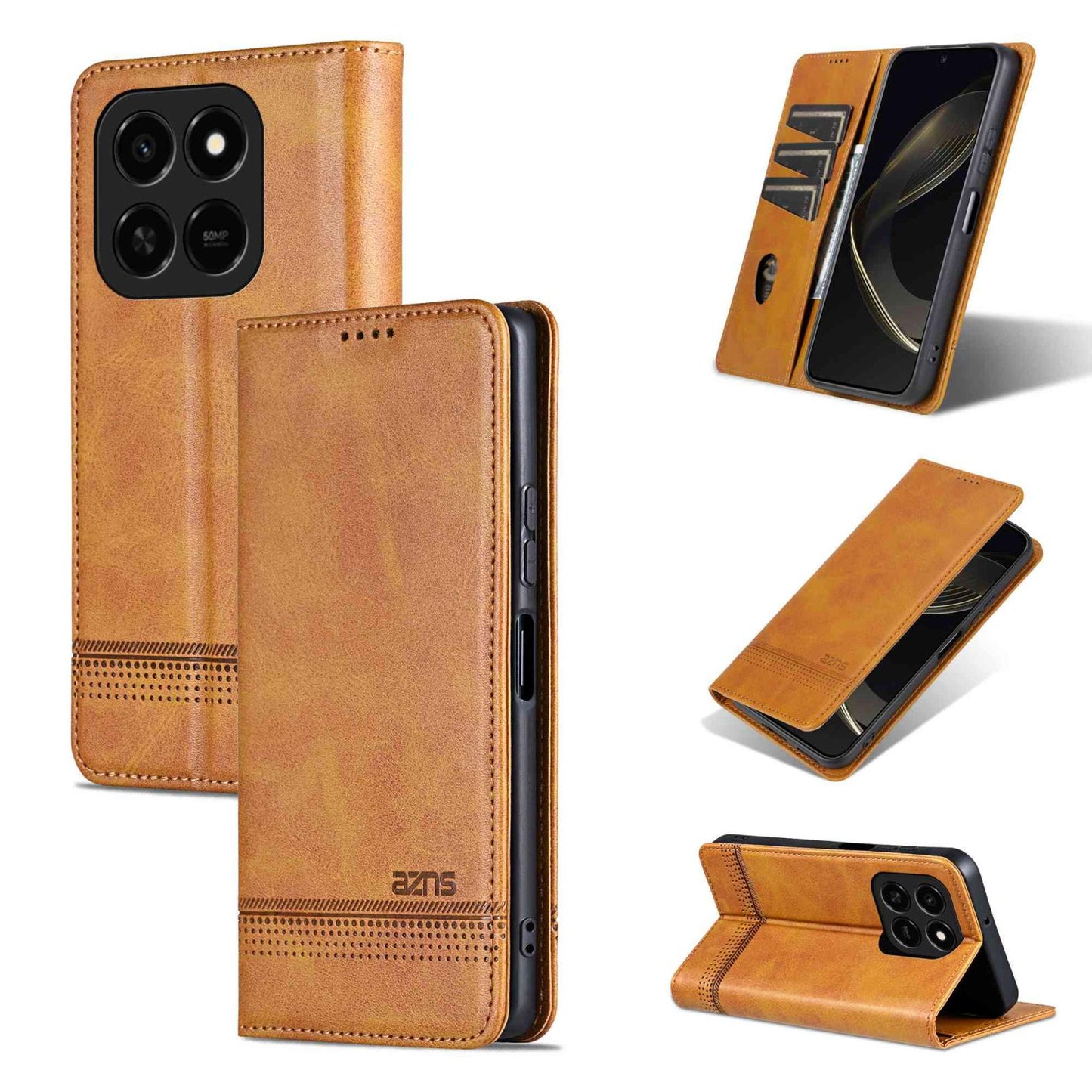 For Honor Play 10T 5G/400 Smart 5G AZNS Magnetic Calf Texture Flip Leather Phone Case(Light Brown)