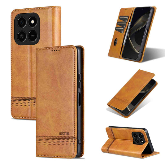 For Honor Play 10T 5G/400 Smart 5G AZNS Magnetic Calf Texture Flip Leather Phone Case(Light Brown)