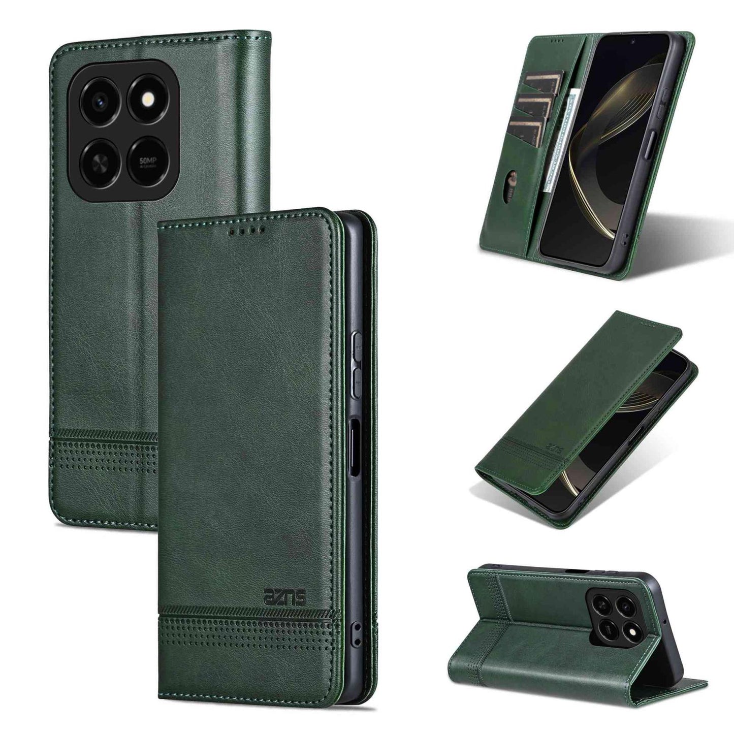 For Honor Play 10T 5G/400 Smart 5G AZNS Magnetic Calf Texture Flip Leather Phone Case(Dark Green)