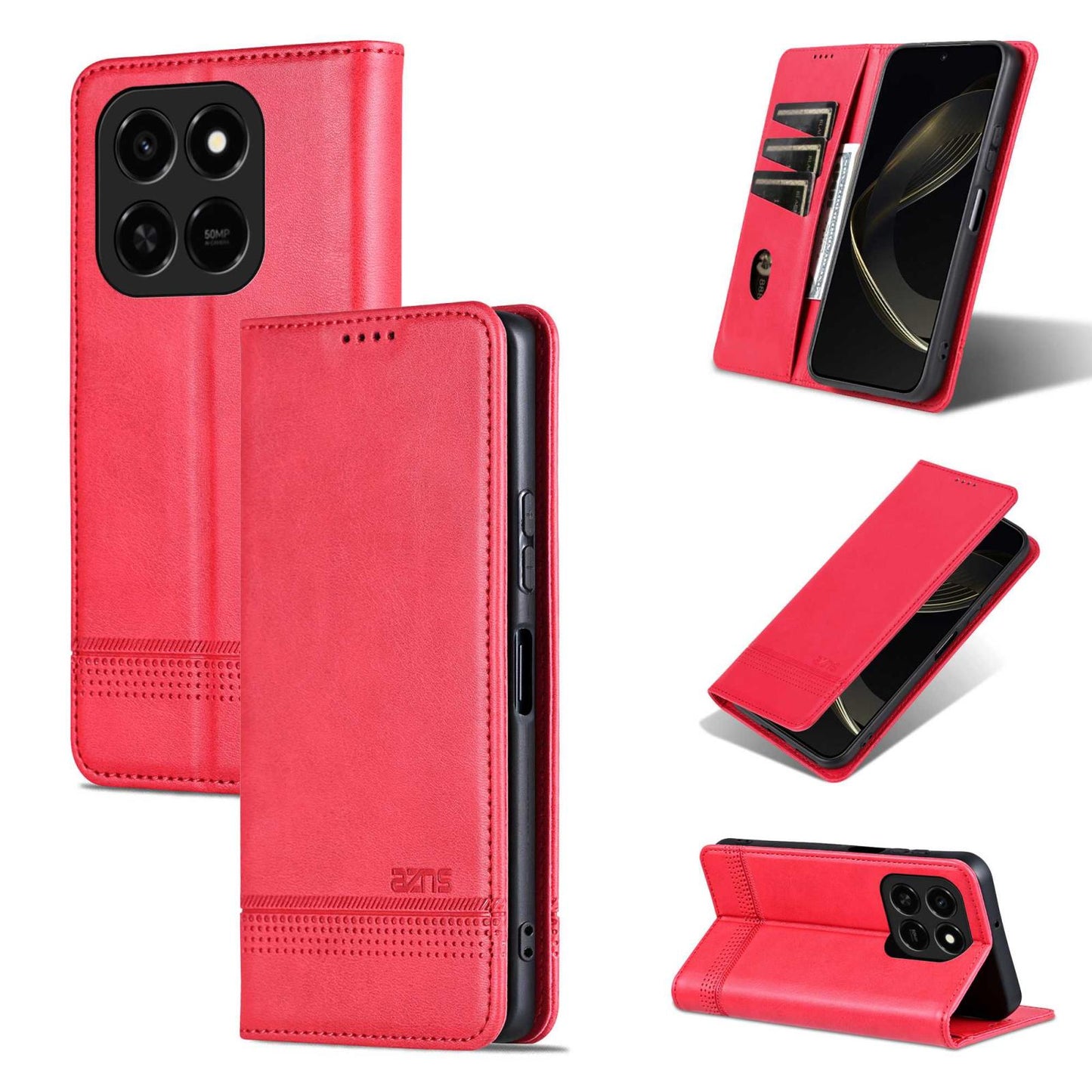 For Honor Play 10T 5G/400 Smart 5G AZNS Magnetic Calf Texture Flip Leather Phone Case(Red)