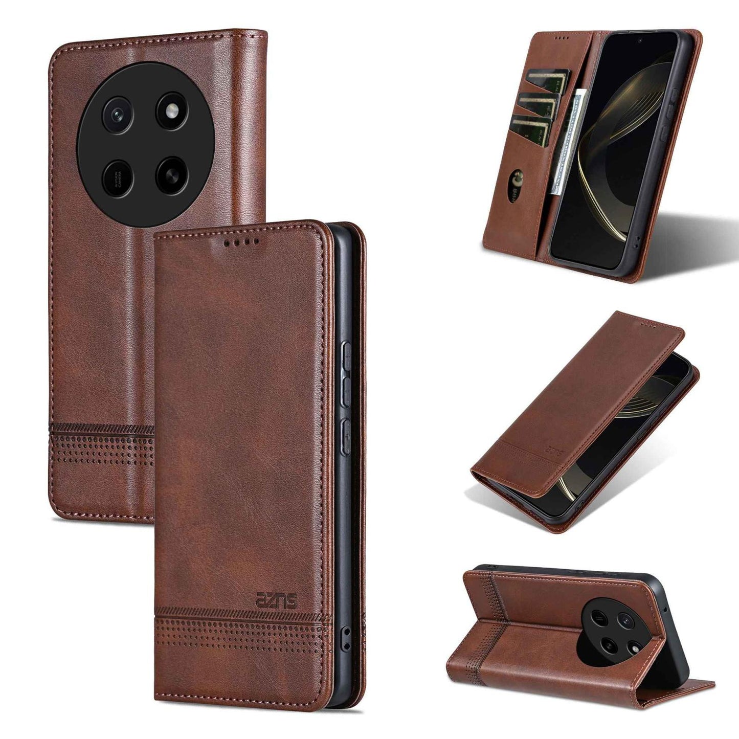 For Honor X80 Pro Max 5G AZNS Magnetic Calf Texture Flip Leather Phone Case(Dark Brown)