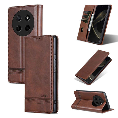 For Honor X80 Pro Max 5G AZNS Magnetic Calf Texture Flip Leather Phone Case(Dark Brown)