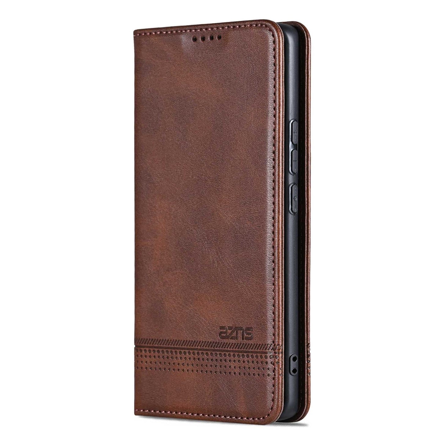 For Honor X80 Pro Max 5G AZNS Magnetic Calf Texture Flip Leather Phone Case(Dark Brown)