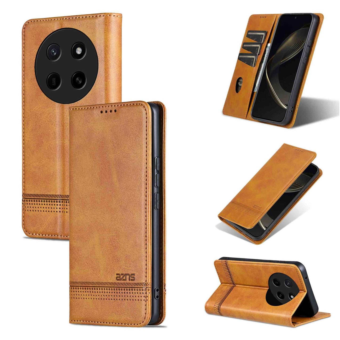 For Honor X80 Pro Max 5G AZNS Magnetic Calf Texture Flip Leather Phone Case(Light Brown)