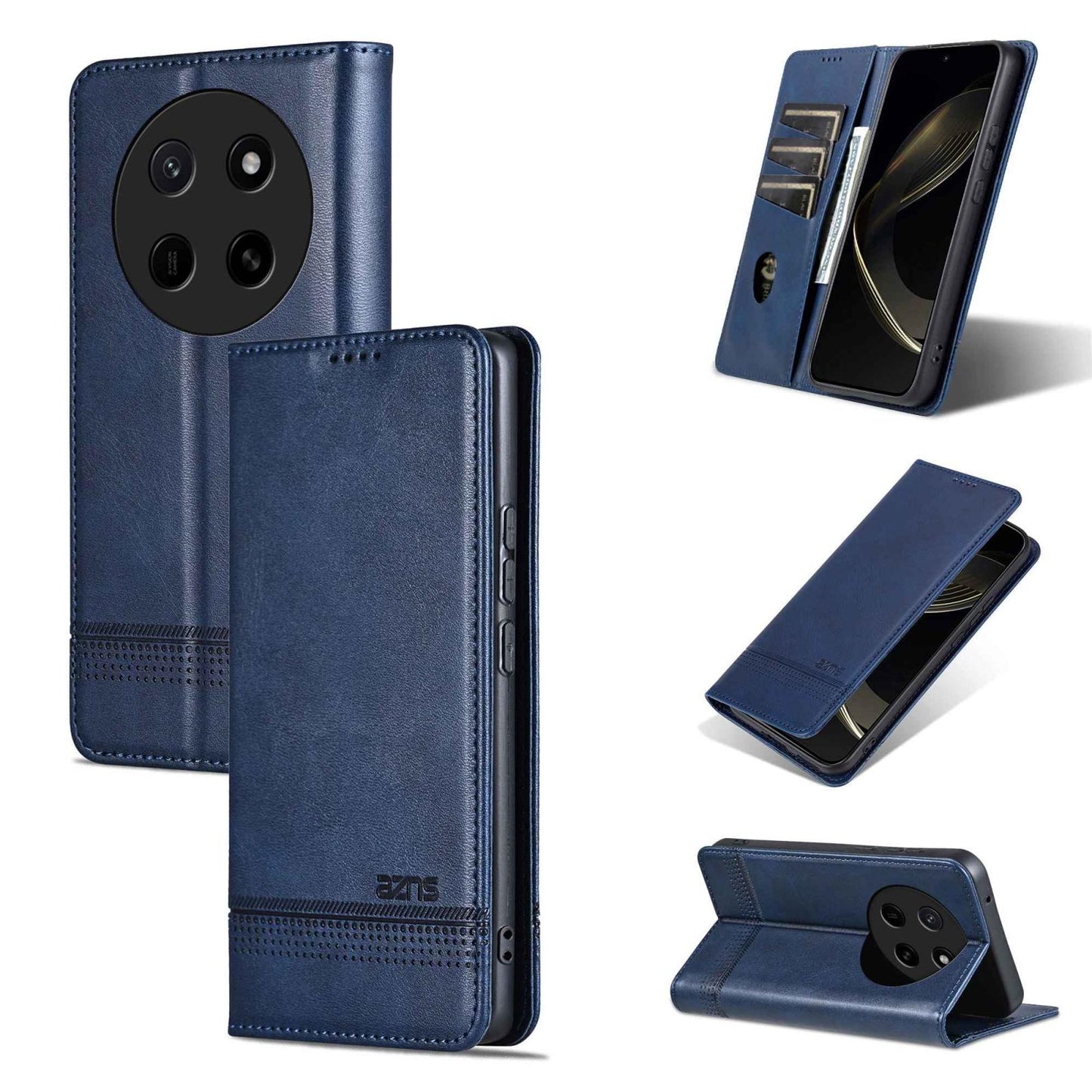 For Honor X80 Pro Max 5G AZNS Magnetic Calf Texture Flip Leather Phone Case(Dark Blue)
