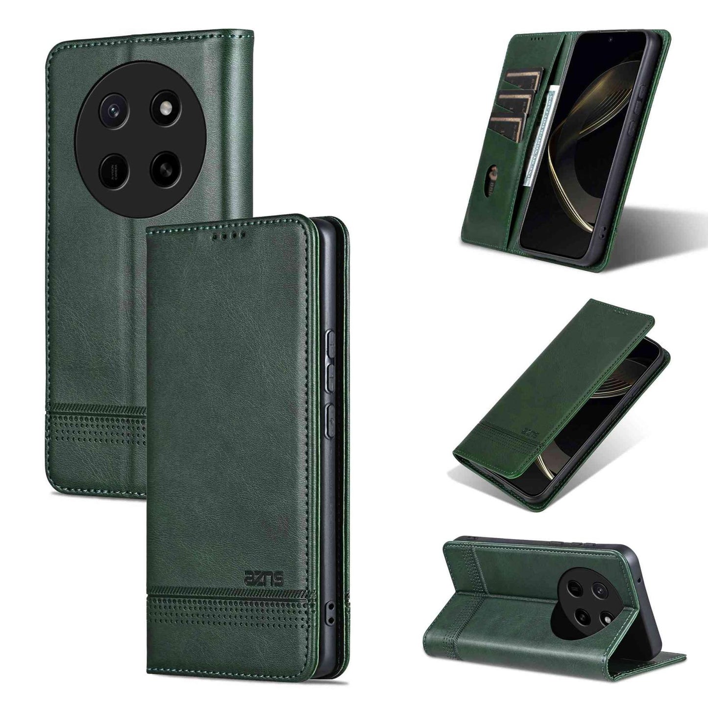 For Honor X80 Pro Max 5G AZNS Magnetic Calf Texture Flip Leather Phone Case(Dark Green)