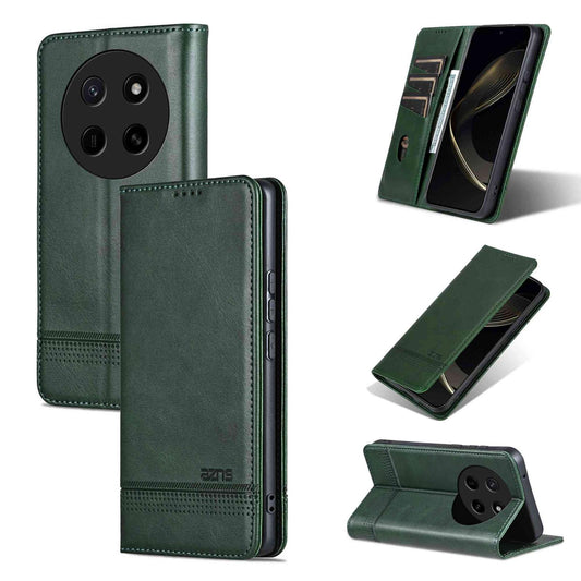 For Honor X80 Pro Max 5G AZNS Magnetic Calf Texture Flip Leather Phone Case(Dark Green)