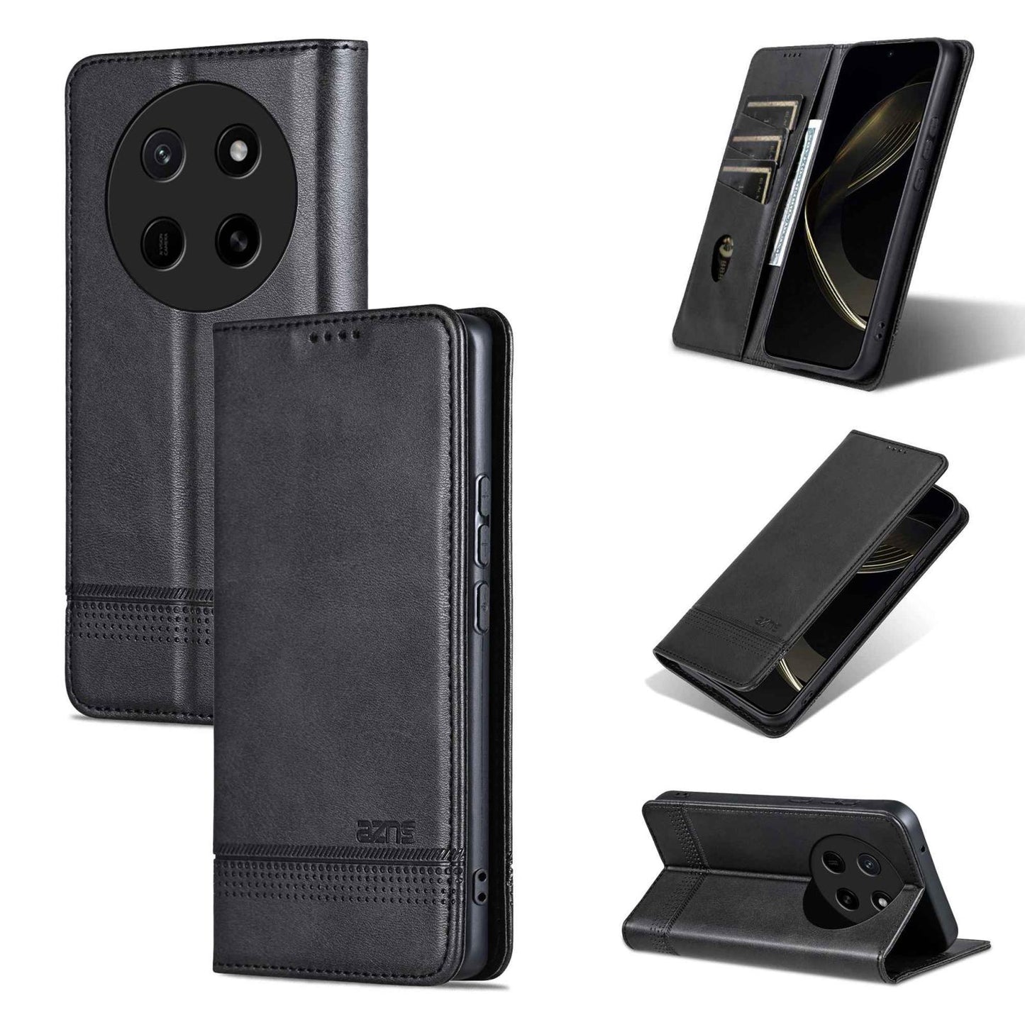 For Honor X80 Pro Max 5G AZNS Magnetic Calf Texture Flip Leather Phone Case(Black)