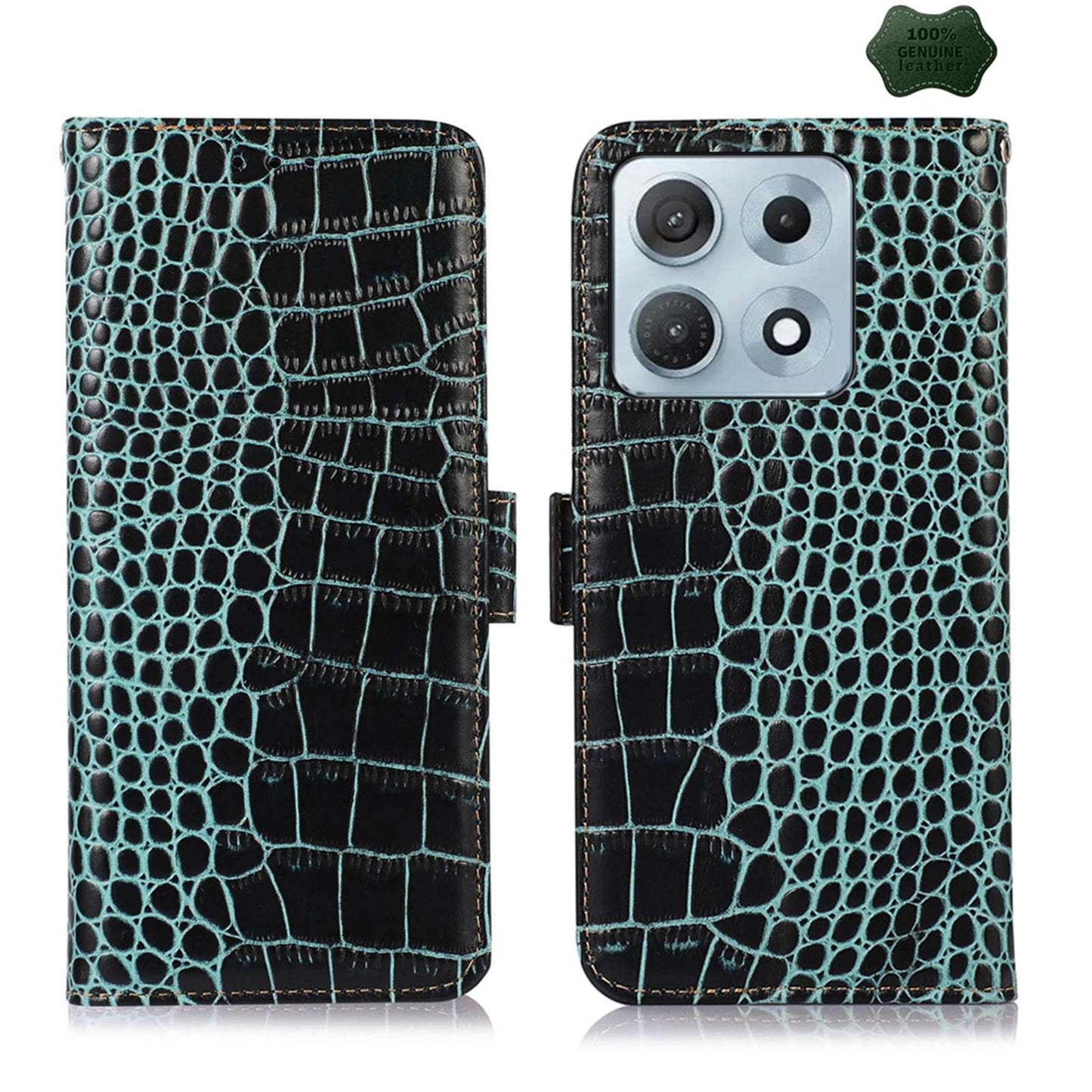 For Motorola Edge 70 Max 5G Crocodile Top Layer Cowhide Leather Phone Case(Green)