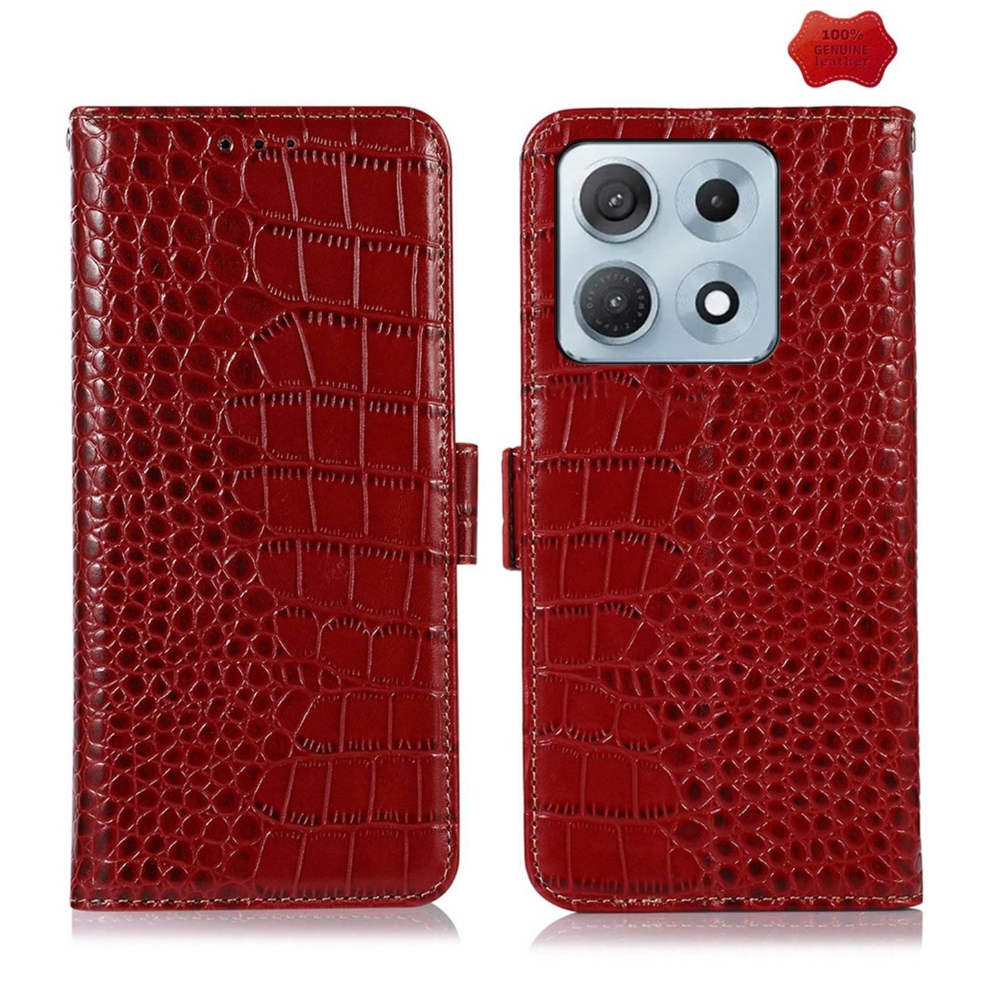 For Motorola Edge 70 Max 5G Crocodile Top Layer Cowhide Leather Phone Case(Red)