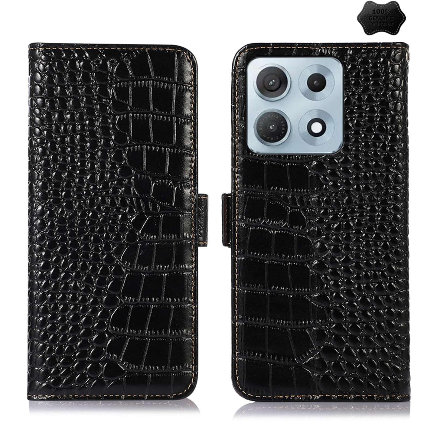 For Motorola Edge 70 Max 5G Crocodile Top Layer Cowhide Leather Phone Case(Black)