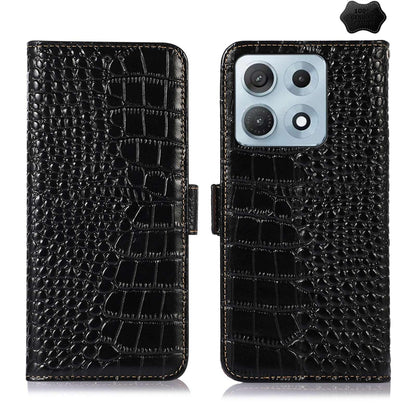 For Motorola Edge 70 Max 5G Crocodile Top Layer Cowhide Leather Phone Case(Black)