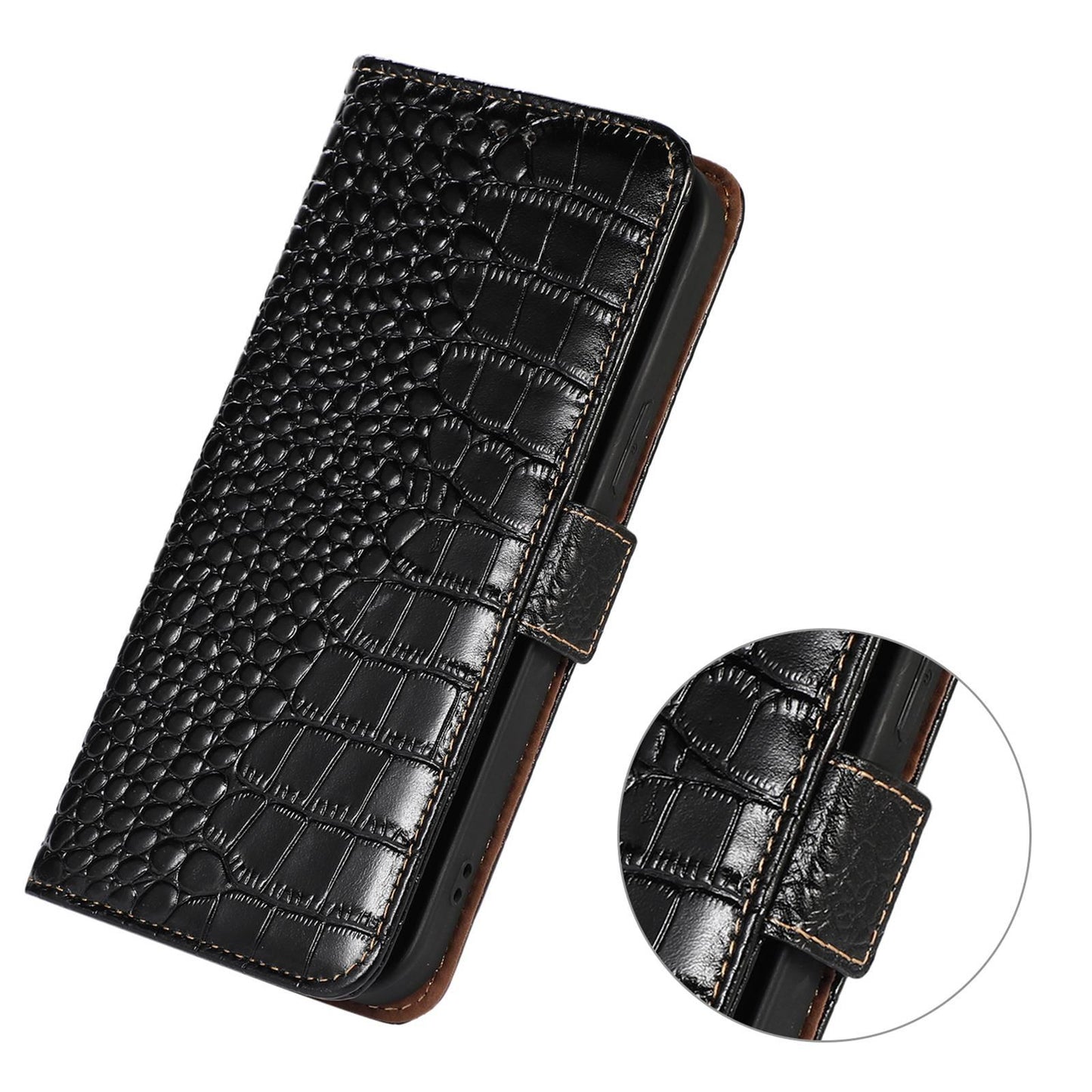 For Motorola Edge 70 Max 5G Crocodile Top Layer Cowhide Leather Phone Case(Black)