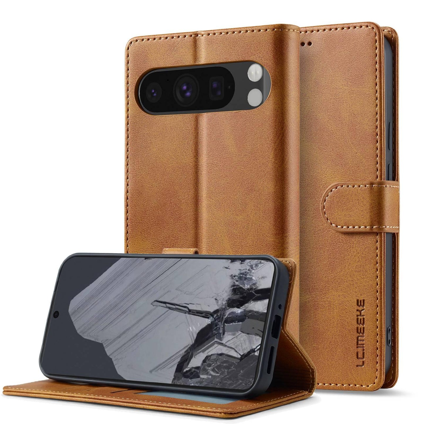 For Google Pixel 11 Pro XL LC.IMEEKE Calf Texture Flip Leather Phone Case(Yellow)