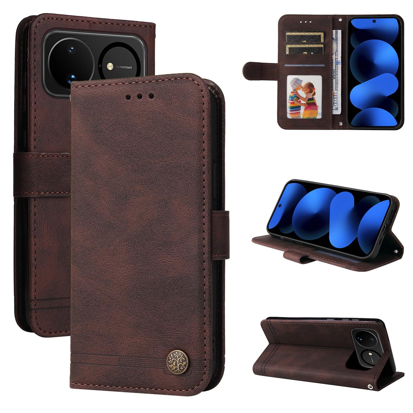 For Huawei nova 16 Skin Feel Life Tree Metal Button Leather Phone Case(Brown)