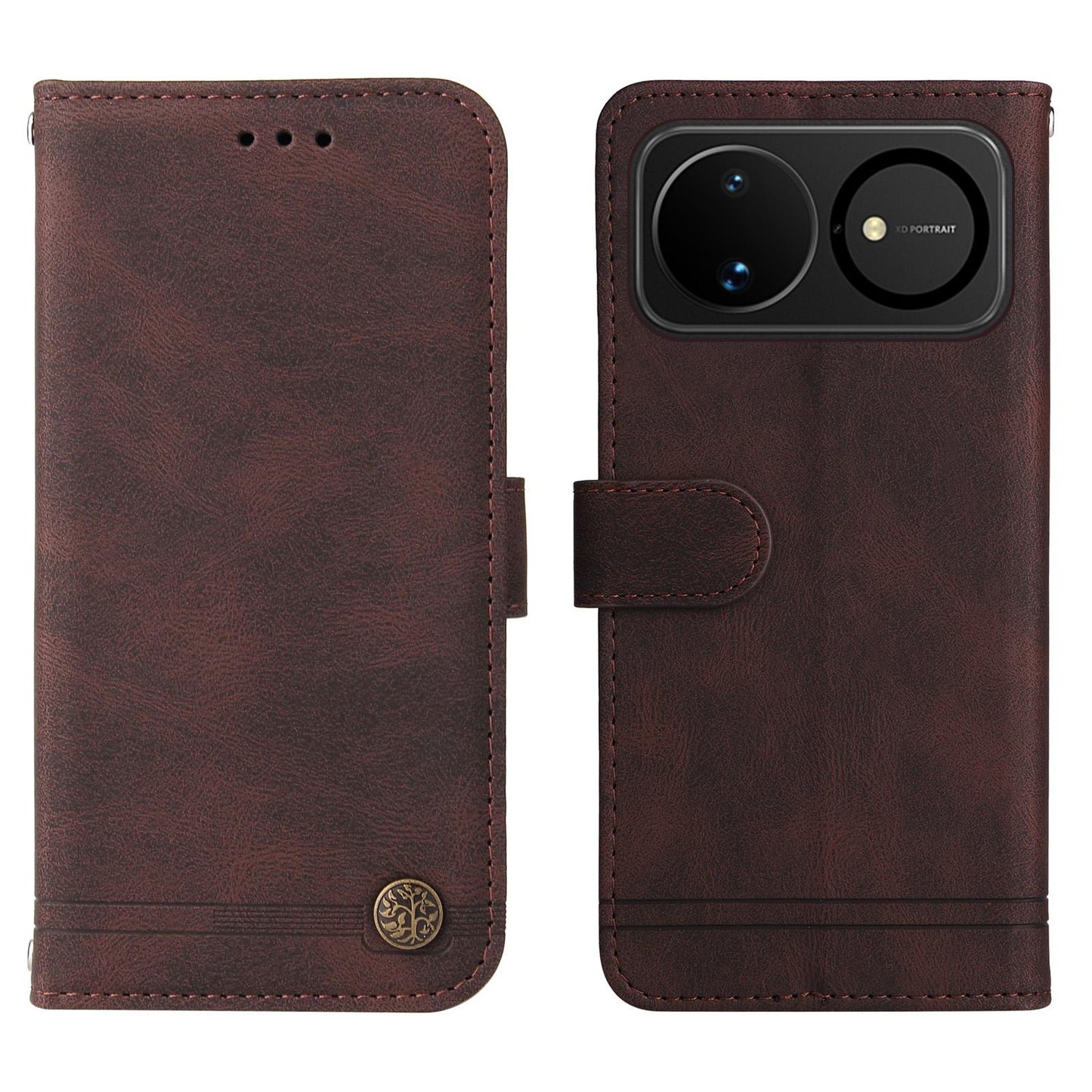 For Huawei nova 16 Skin Feel Life Tree Metal Button Leather Phone Case(Brown)