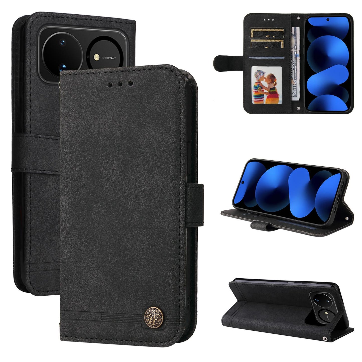 For Huawei nova 16 Skin Feel Life Tree Metal Button Leather Phone Case(Black)