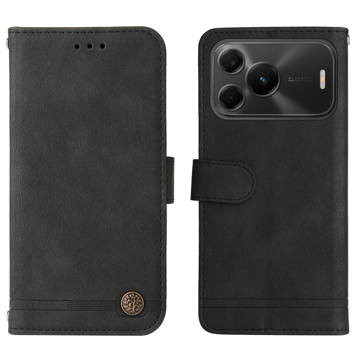 For Huawei nova 16 SE 5G Skin Feel Life Tree Metal Button Leather Phone Case - Black - EDA004594523D