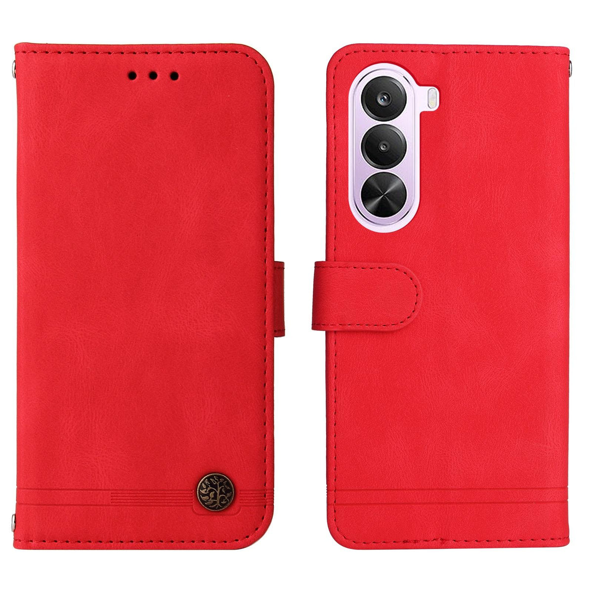 For Realme P4x 5G Skin Feel Life Tree Metal Button Leather Phone Case - Red - EDA004594730A