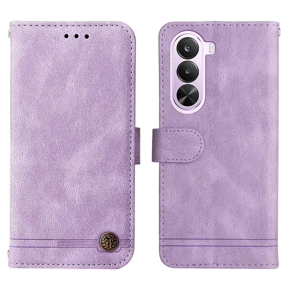 For Realme P4x 5G Skin Feel Life Tree Metal Button Leather Phone Case - Purple - EDA004594730B