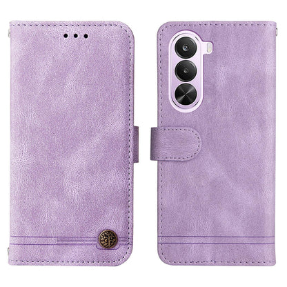 For Realme P4x 5G Skin Feel Life Tree Metal Button Leather Phone Case - Purple - EDA004594730B