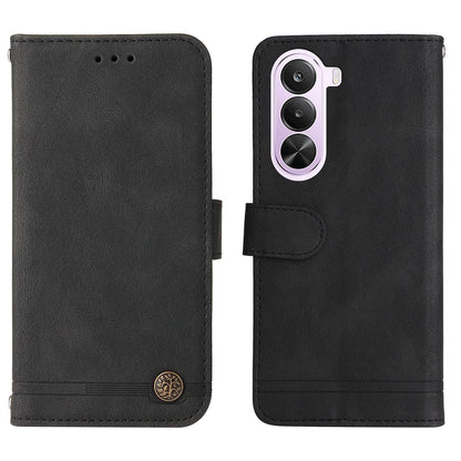For Realme P4x 5G Skin Feel Life Tree Metal Button Leather Phone Case - Black - EDA004594730D