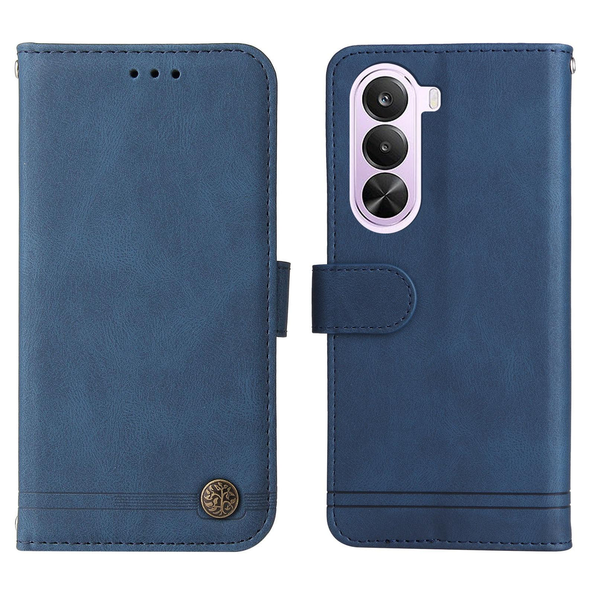 For Realme P4x 5G Skin Feel Life Tree Metal Button Leather Phone Case - Blue - EDA004594730E