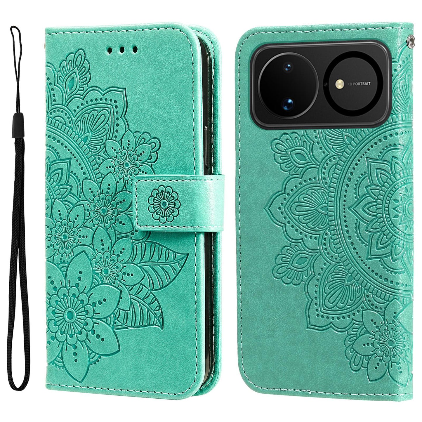 For Huawei nova 16 Seven-petal Flowers Embossing Leather Phone Case(Green)