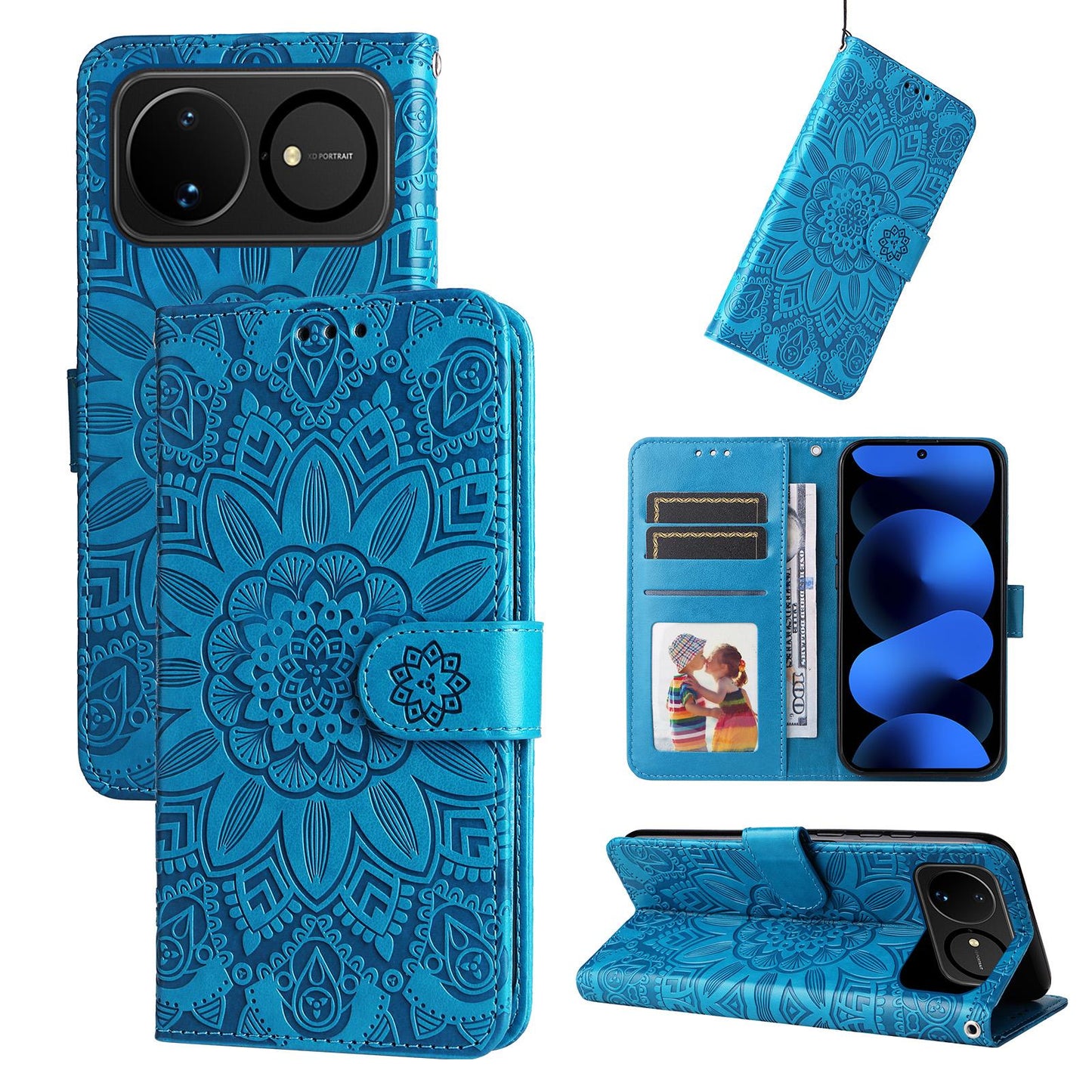 For Huawei nova 16 Embossed Sunflower Leather Phone Case(Blue)