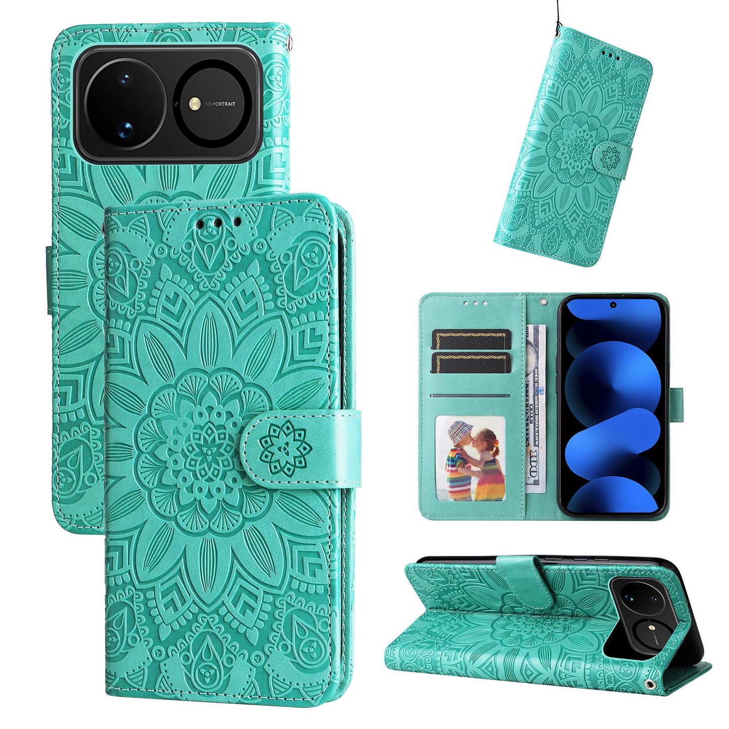 For Huawei nova 16 Embossed Sunflower Leather Phone Case(Green)