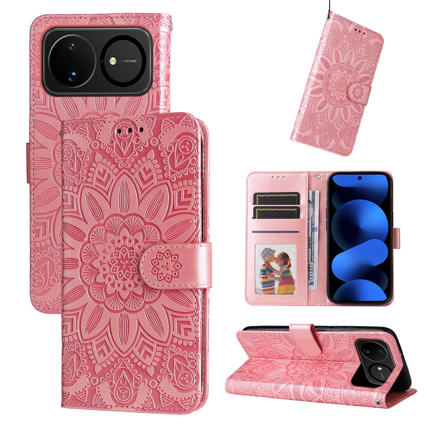For Huawei nova 16 Embossed Sunflower Leather Phone Case(Rose Gold)