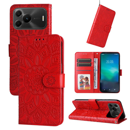 For Huawei nova 16 SE 5G Embossed Sunflower Leather Phone Case - Red - EDA004599721A
