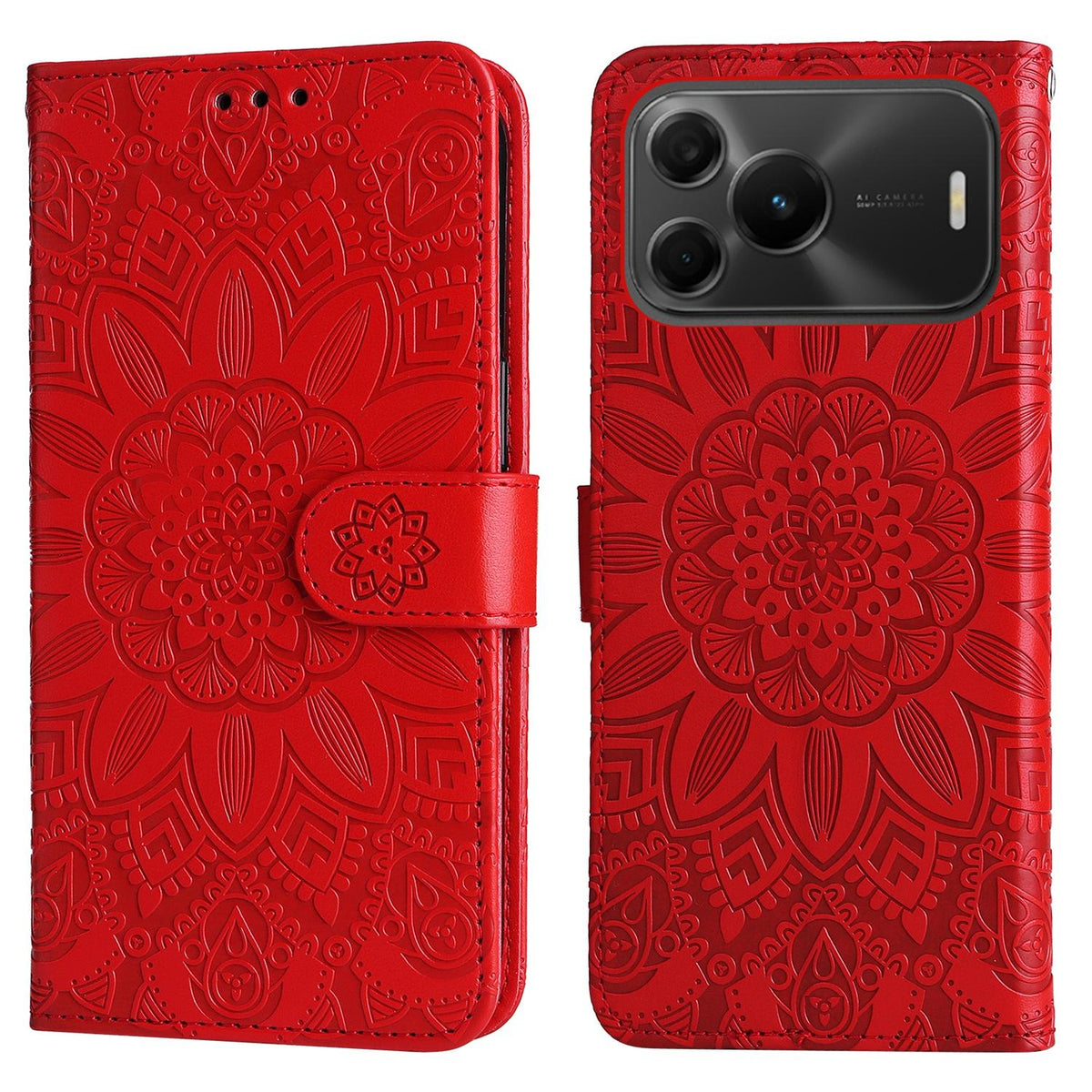 For Huawei nova 16 SE 5G Embossed Sunflower Leather Phone Case - Red - EDA004599721A