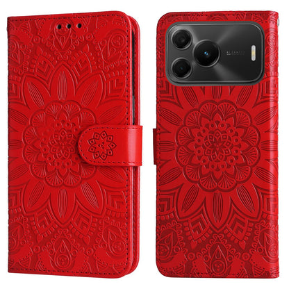 For Huawei nova 16 SE 5G Embossed Sunflower Leather Phone Case - Red - EDA004599721A