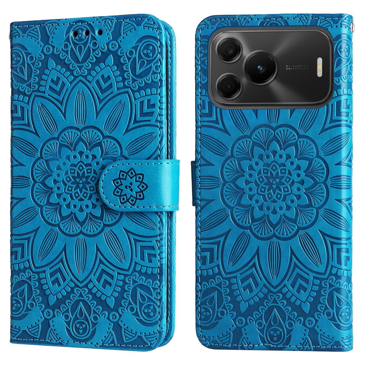 For Huawei nova 16 SE 5G Embossed Sunflower Leather Phone Case - Blue - EDA004599721B