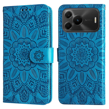 For Huawei nova 16 SE 5G Embossed Sunflower Leather Phone Case - Blue - EDA004599721B