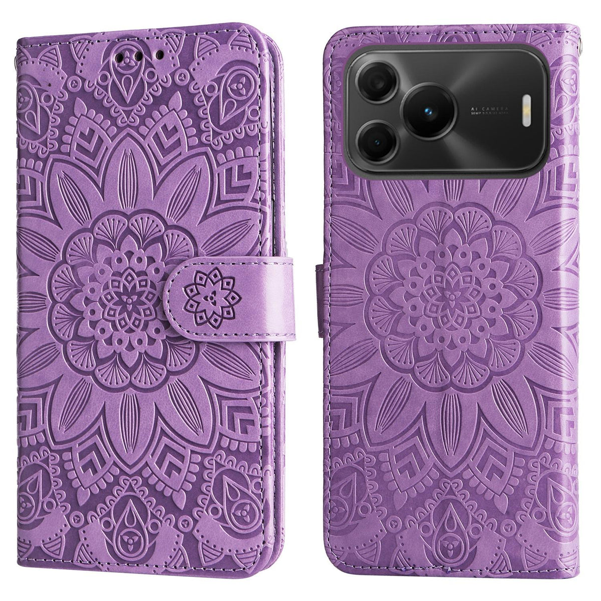 For Huawei nova 16 SE 5G Embossed Sunflower Leather Phone Case - Purple - EDA004599721C