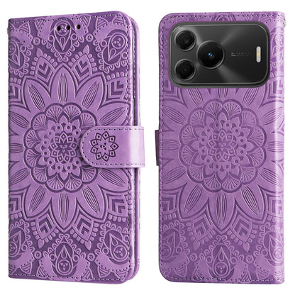 For Huawei nova 16 SE 5G Embossed Sunflower Leather Phone Case - Purple - EDA004599721C