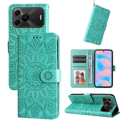 For Huawei nova 16 SE 5G Embossed Sunflower Leather Phone Case - Green - EDA004599721D