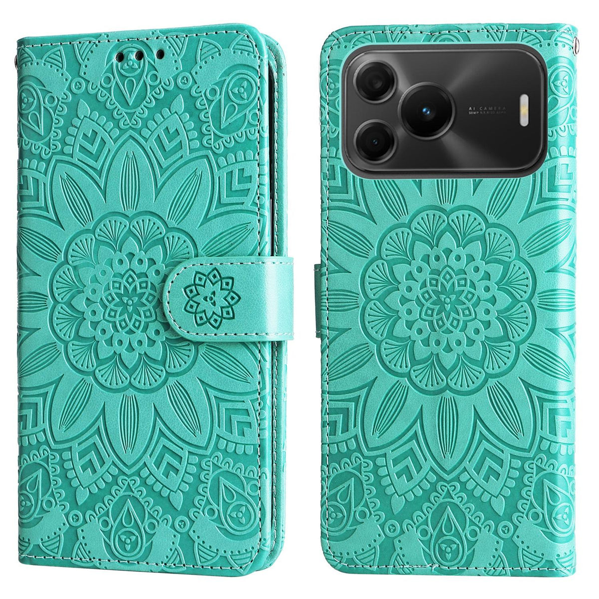 For Huawei nova 16 SE 5G Embossed Sunflower Leather Phone Case - Green - EDA004599721D