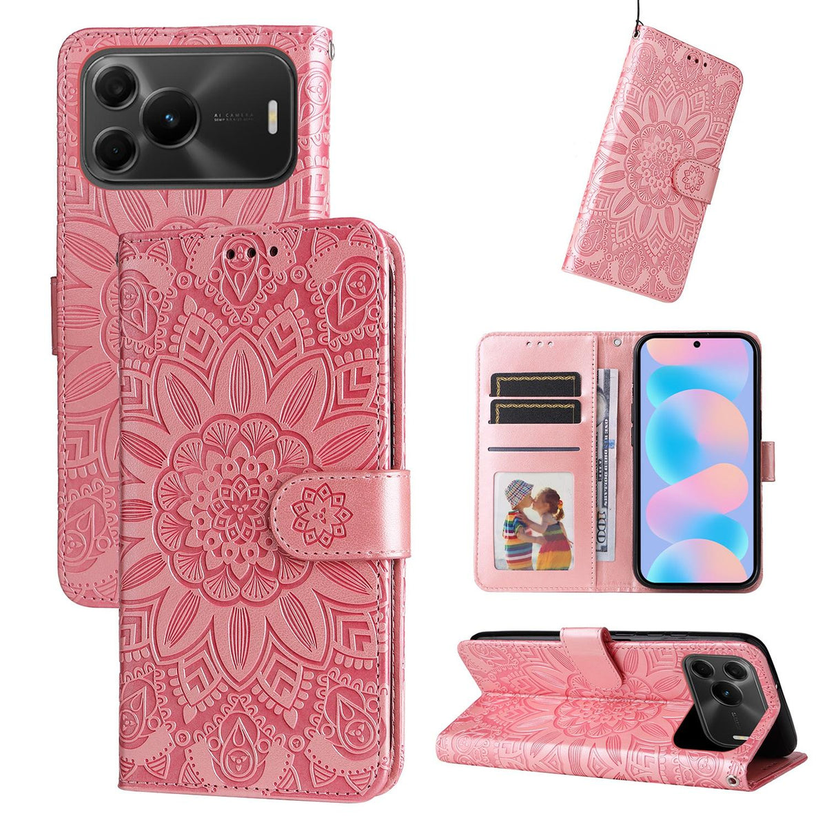 For Huawei nova 16 SE 5G Embossed Sunflower Leather Phone Case - Rose Gold - EDA004599721E