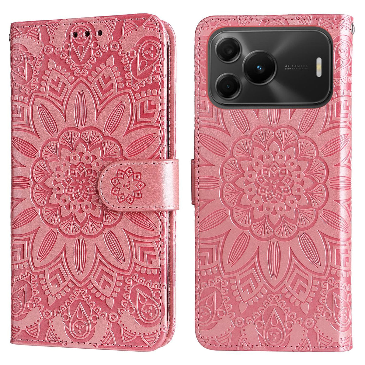 For Huawei nova 16 SE 5G Embossed Sunflower Leather Phone Case - Rose Gold - EDA004599721E